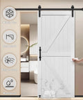 36x84 Inch Double Sliding MDF Barn Door With 13 Ft Hardware Kit Solid Slab Covered In Waterproof PVC Surface Easy DIY Assembly