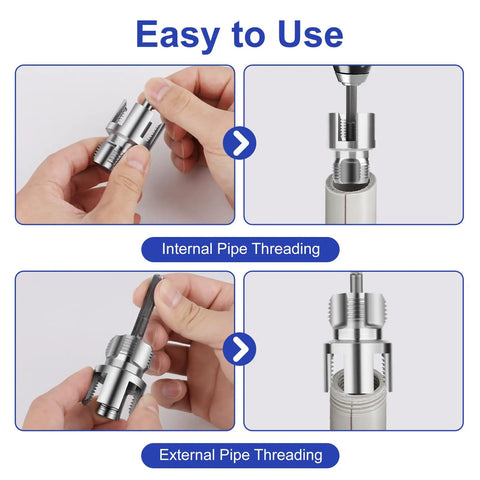 Dual Function PVC Pipe Threader Kit With Internal And External Threading For One Half Inch, Three Quarter Inch, And One Inch PVC Pipes, Drill Compatible
