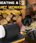 AsiXSix Mini Bench Grinder 20V Cordless Variable Speed Tool Sharpening Machine and Electric Knife Sharpener in use outdoors.