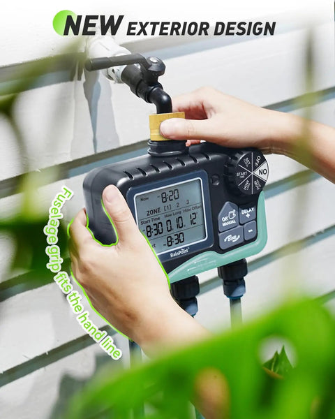 3 Zone Sprinkler Timer With Brass Inlet And IP65 Waterproof Housing Hose Timer for garden with large LCD display in use