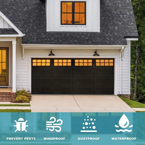 Grey Vinyl Bottom Bead Garage Door Weather Seal 16 Foot Long Keeps Drafts Out And Cold Air In diagram with benefits icons.