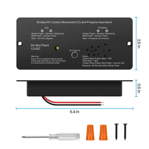 2 In 1 RV Road Trip Ready Carbon Monoxide And Propane Gas Alarm With Separate LED Indicator Light, Metal Housing, 100 dB Loud Alert