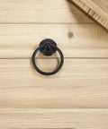 Six Vintage Black Metal Drawer Pull Handles Set For Dressers And Cabinets Retro Ring Cabinet Knobs on wooden surface