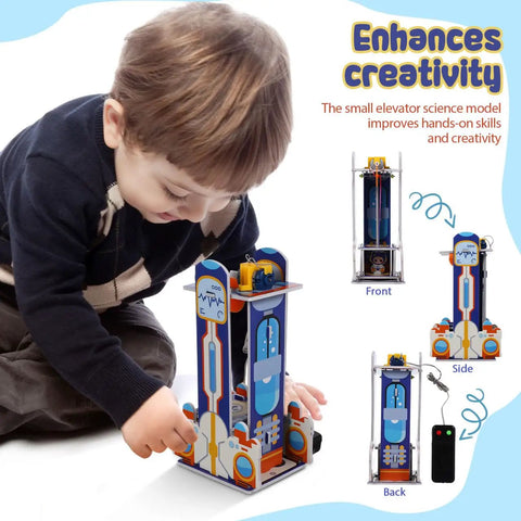 Hands On DIY STEM Elevator Project For Kids Age Five Plus A Fun Engineering Puzzle Kit With Step By Step Guide To Build A 3D Elevator Model Learn Physics And Critical Thinking Through Creative Play, child building KT board model