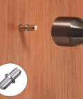 Heavy Duty Shelf Pins 120 Pack Nickel Plated Furniture Shelf Supports 5 Millimeter X 16 Millimeter shown in wood with a hammer.