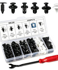 100 Piece Car Bumper Clips Kit With Plastic Rivets Fasteners And Push Retainers Universal Expansion Screws shown with removal tool