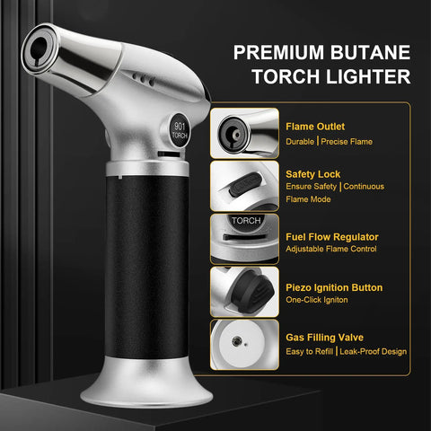 Badass Butane Kitchen Torch With Flip Toggle Safety Lock And Cushioned Grip Handle For Searing Steaks Blasting Sugar Toppings And Small Craft Jobs Delivers Straight Fire Heat That Turns Meal Prepping Into A Total Walk In The Park For Anyone