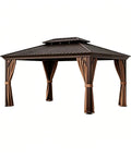 All Season Hardtop Metal Roof Gazebo With Mosquito Netting And Privacy Curtains For Backyard Patio Deck Built Tough Heavy Duty