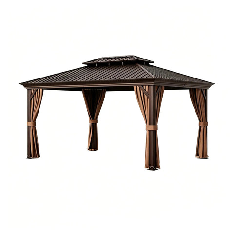 All Season Hardtop Metal Roof Gazebo With Mosquito Netting And Privacy Curtains For Backyard Patio Deck Built Tough Heavy Duty