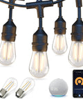 Smart Outdoor String Lights 123 Ft With 40 Dimmable Edison Bulbs IP65 Weatherproof WiFi App Control and Alexa Compatible