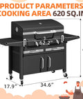 Two Independent Charcoal Grillin Zones With An Oversized 620 Square Inch Cooking Area Storage Cabinet Individual Lifting Charcoal Trays Foldable Side Tables And Built In Thermometer For Outdoor Patio Balcony