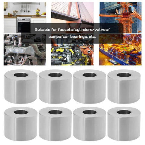 Hardcore Grade Eight Piece 304 Stainless Steel Spacer Sleeves M8 Unthreaded Bushings in a six-pack for various DIY applications.