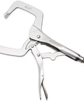 6-inch C clamp locking pliers with beefy grip, nickel plated alloy steel, and screw adjustable jaws for bulky or odd shaped objects.