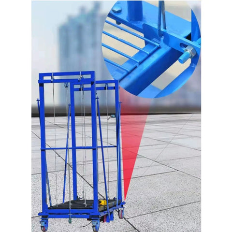 Badass Heavy Duty Electric Lift Cart With Wireless Remote Control Zero Sweat 300KG Capacity Adjustable Aerial Work Platform and Scissor Scaffold Table For Garage Hacks And Pro Jobs shown from the side with close-up details.