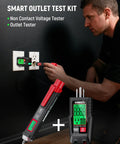 Man using Go To Electrical Test Kit With Non Contact Voltage Tester And GFCI Outlet Tester LCD Display Pro Grade Wiring Fault Checker