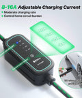 Badass Plug And Play Tesla EV Charger With Nacs Connector For Model 3 Y S X Cybertruck showing adjustable current settings.