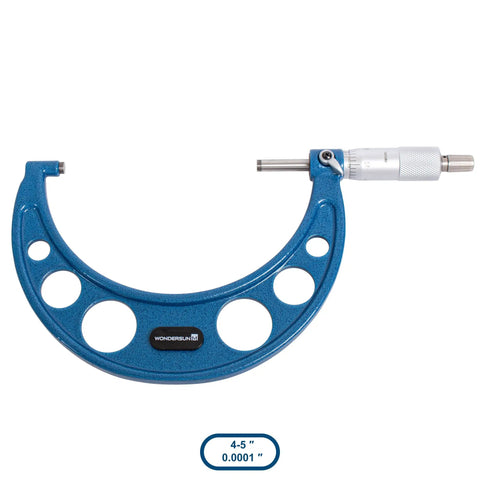 4-inch outside micrometer with 0.0001 inch graduation, part of an Outside Micrometer Set For Precision Machining And Metalworking, 0 To 1 Inch, 1 To 2 Inch, 2 To 3 Inch, 3 To 4 Inch Ranges, 0.0001 Inch Graduation, 0.0001 Inch Accuracy, High Quality Engineering Tool Kit