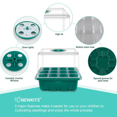 Seed Starter Tray With Built In Grow Light Humidity Dome And Base 12 Cell Germination Kit For Greenhouse Wheatgrass And Hydroponics Easy Garden Starter System For Home Gardeners