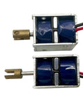 Top view of two pack mini push pull linear solenoids electromagnets with 5mm stroke copper head frame actuators for DC 12V 4A 5 Ohm