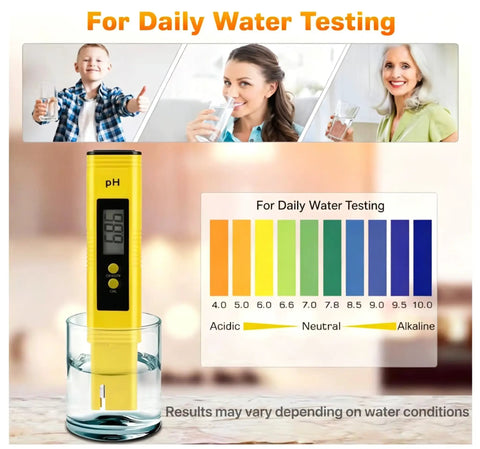 Pocket Size pH Meter Tester Pen For Water Pre Calibrated With High Accuracy To 0.01 pH 0 To 14 Range Ideal For Drinking Water Pools Aquariums And Hydroponics Yellow displayed with pH scale and users