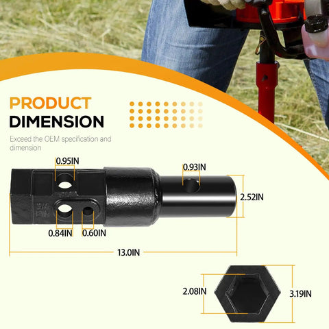 Built Tough Heavy Duty Auger Adapter Converts 2 Inch Female Hex To 2 Inch 9 16 Male Round Shaft For Seamless Post Hole Digger Fitment And Universal Equipment Flexibility That Works Like A Charm For Everyday Outdoor Tasks dimensions chart