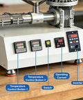 Heavy Duty Desktop 3D Filament Maker Machine Featuring Snappy PID Temp Control And A Badass 1000W Extruder control panel view with buttons and display.