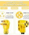 NEMA 10-50P To 14-50R EV Charger Adapter Cord STW 6 AWG 3C 50 Amp Level 2 EV Charging For Tesla Or Other EVs Not For RV Stove Or Oven ETL Listed, 1 ft, yellow, plug details