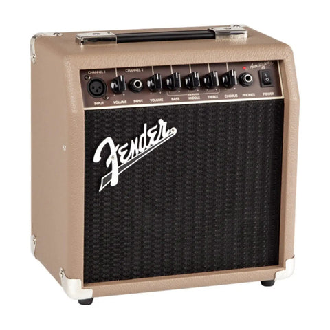 Portable 15 Watt Acoustic Guitar Amplifier With 6 Inch Speaker, Two Channel Instrument And Mic, Chorus Effect, Brown Wheat Finish