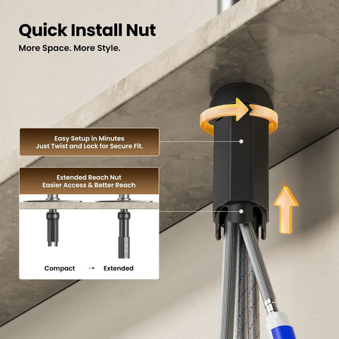 JOMOO Brushed Nickel Kitchen Faucet with Pull Down Sprayer, 2-Mode Quick Install Nut with easy setup feature.