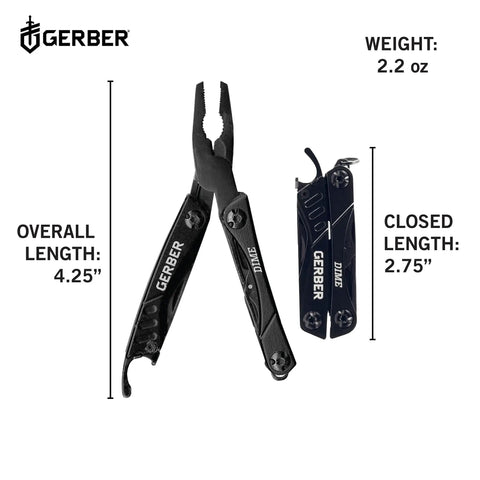 12 In 1 EDC Multitool With Needle Nose Pliers, Wire Cutters, Tweezers, Bottle Opener, compact design, closed and open view, length details