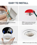 Installation steps for 4 Pack 3 Inch Gimbal LED Recessed Lights With Junction Box, 10W Waterproof Recessed Lighting For Shower