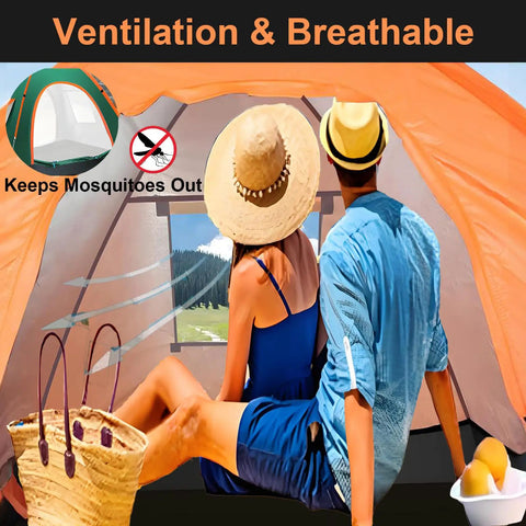 No Fuss 3 Person Pop Up Camping Tent With 80 By 80 Inch Picnic Mat Waterproof Automatic Setup Quick Open Outdoor Beach Travel Tent For Easy Weekend Camping showing ventilation features.