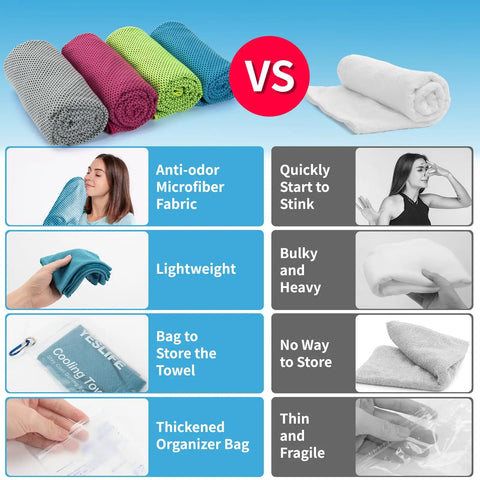 Comparison of 4 Pack Cooling Towels For Gym And Outdoors 40x12 Inches Soft Breathable Microfiber vs regular towels.