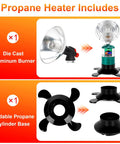 Image showing parts of Portable Propane Camping Heater For Tents And Outdoor Spaces With Easy Control Valve Foldable Stand Gas Tank Holder And Cordless Patio Warmth Rugged Build For Garage Hiking Ice Fishing And Hunting