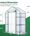 Diagram of Walk In Outdoor Greenhouse 56 x 29 x 77 Inch Portable Garden Hot House Kit with dimensions and clear plastic cover.