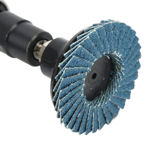 Badass Workhorse Air Powered Die Grinder With Sleek 90 Degree Bent Shaft, blue flapper disc for deburring and metal shaping.