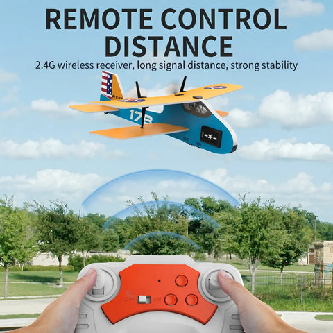 Retro Biplane RC Plane For Kids And Adults With Two Point Four GHz Remote Control Auto Balance Gyro flying outdoors