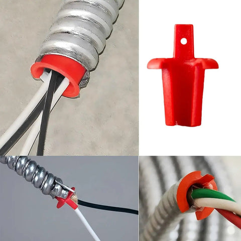 Anti-Short Bushing 5 by 16 Inch FMC Cable Bushing For 14 by 2 And 12 by 2 AC Wire, Plastic Conduit Fitting With Pull Tab, 80 Pack installed on armored cable