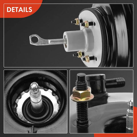 Heavy Duty Vacuum Brake Booster Built For Ford F Super Duty And F 250 Trucks From Eighty Seven Through Ninety Eight close-up showing dual chamber design details.