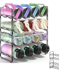 Stackable Metal Water Bottle Organizer 4 Tier Rack For 20 30 40 Oz Tumblers From Yeti And Stanley, filled with colorful bottles