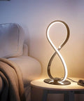 Eight Shape Spiral Led Table Lamp With Stepless Dimmable Brightness Warm White Light Modern Silver Nightstand Desk Lamp