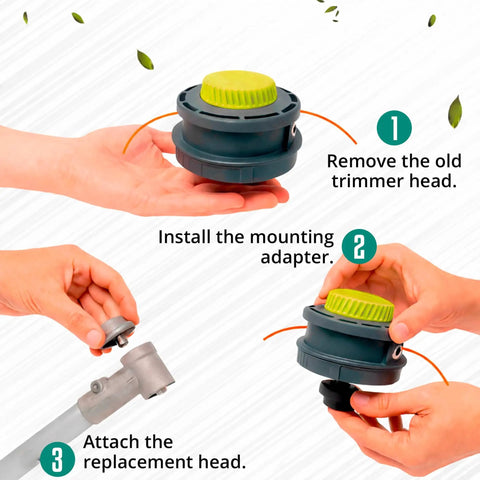 Hands installing Reel Easy Plus Bump Feed Trimmer Head Replacement for Straight Shaft Grass Weed Wacker, 314608005 Compatible with Expand It Attachments.