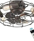 Low Profile Flush Mount Ceiling Fan With Lights Dope Industrial Cage Design Remote Control 6 Speed Quiet Reversible Motor 1 2 8 Hour Timer Rust Finish