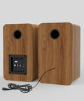 Back view of Bookshelf Studio Monitor Speakers 36W RMS Active Bluetooth 5.4 Wireless USB Audio For Turntable PC, wood finish