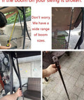 Heavy Duty Garden Swing Replacement Arms Two Pack Round Black Metal Hanging Rods For Swing Set Crossbar Load Bearing Support Easy Secure Connection To Swing Seat And Springs Durable Outdoor Patio Hardware, shown in various views and measurements.