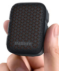 Wearable Clip On Bluetooth Speaker IP67 Waterproof Lightweight Portable Personal Hands Free Speaker With Wireless Stereo Pair ENC Mic Non Magnetic Black held in hand