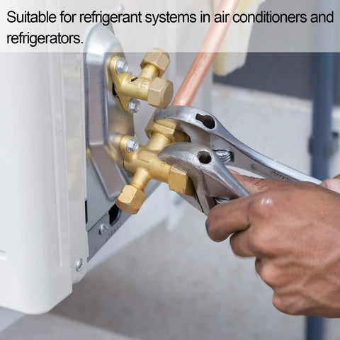 Installing 5 Pcs Flare Connector Set For Three Eighths Inch SAE 45 Degree Brass Pipe Fittings in HVAC system
