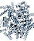 Must Have Pro Grade Webbing Clip Repair Kit For Upholstery Chairs And Sofas 50mm By 13mm Metal End Clips shown in a pile