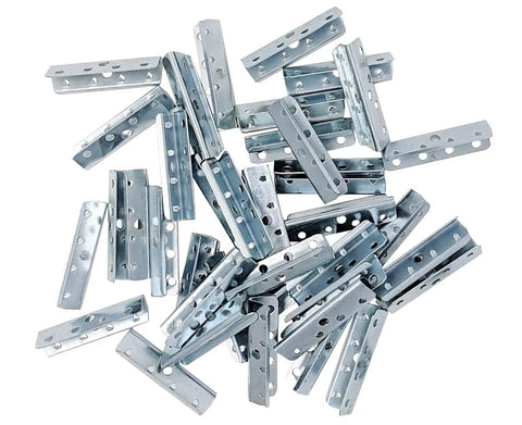 Must Have Pro Grade Webbing Clip Repair Kit For Upholstery Chairs And Sofas 50mm By 13mm Metal End Clips shown in a pile