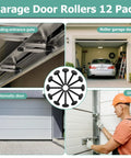 12 Pack Black 2 Inch Nylon Garage Door Rollers With 4 Inch Nylon Layer Stem installed on garage door for noise reduction